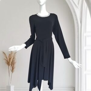 Michael Kors Black Long Sleeve Dress with Embellished Neckline